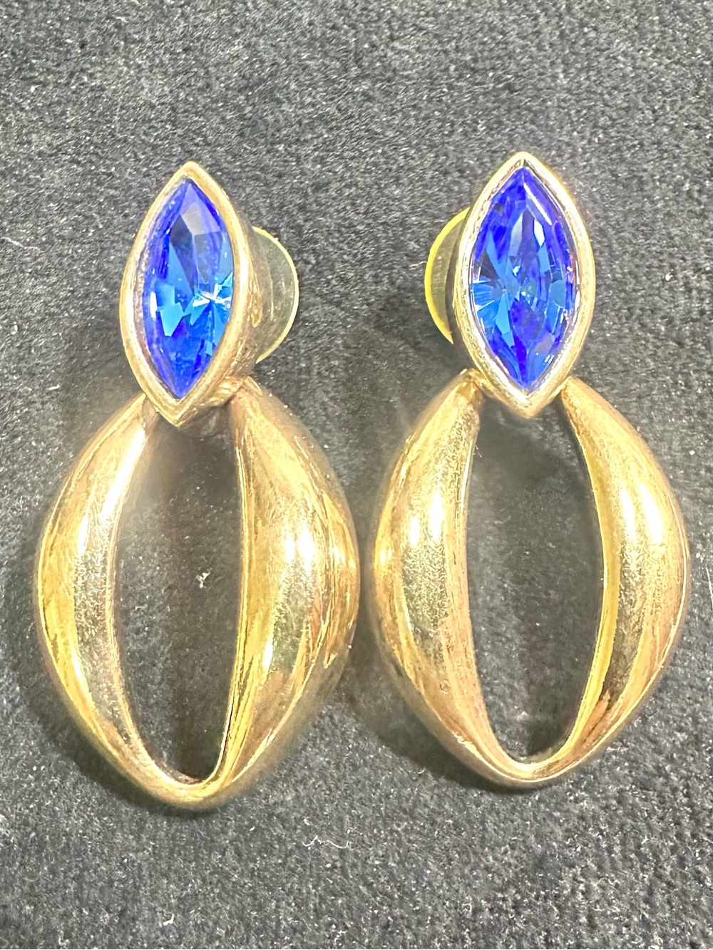 Vtg: Swarovski {S.A.L} Blue Crystal Door Knocker Style Earrings